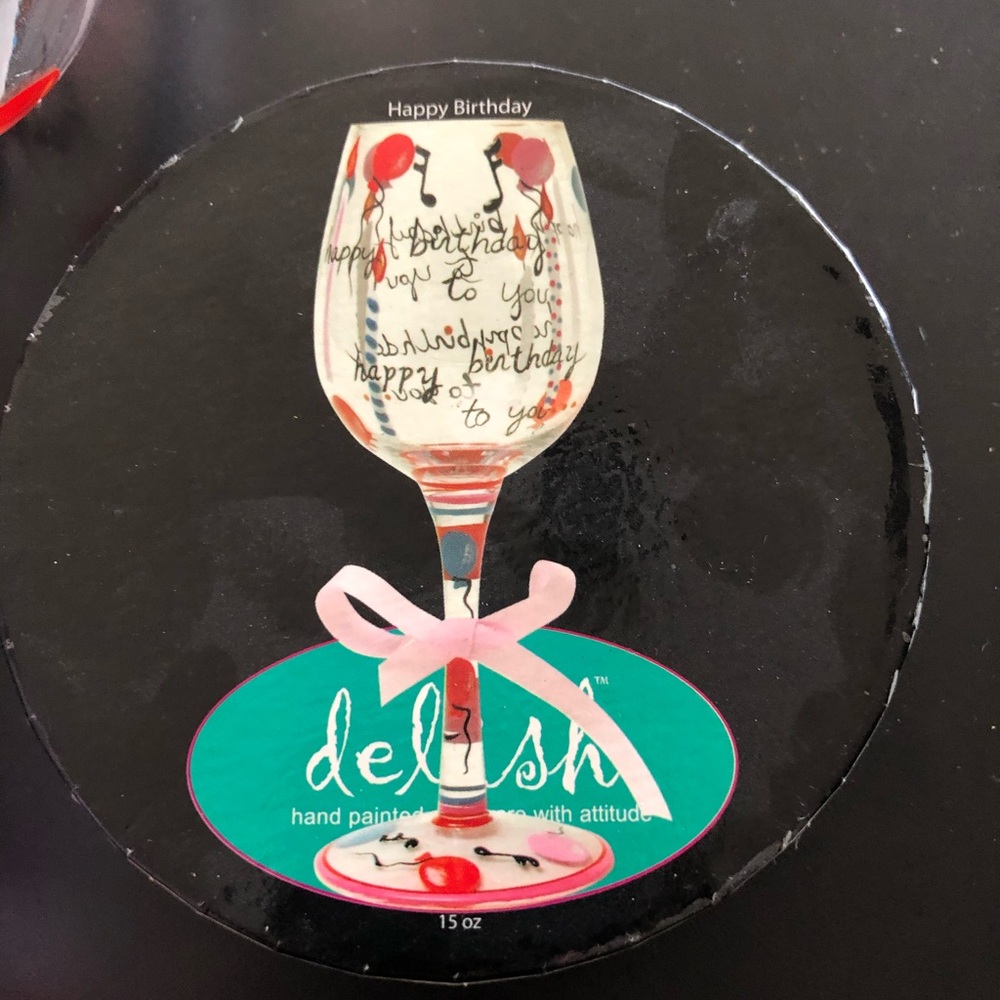 Delish Happy Birthday Hand Painted Wine Glass - Picture 2 of 12
